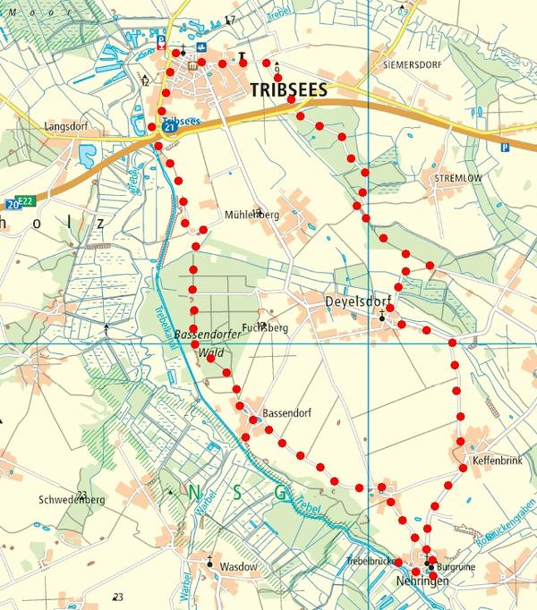 Strecke Radtour durchs Trebeltal
