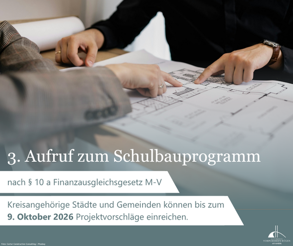 3. Aufruf Schulbauprogramm: Einreichung von Projektvorschl&auml;gen bis zum 9. Oktober 2026